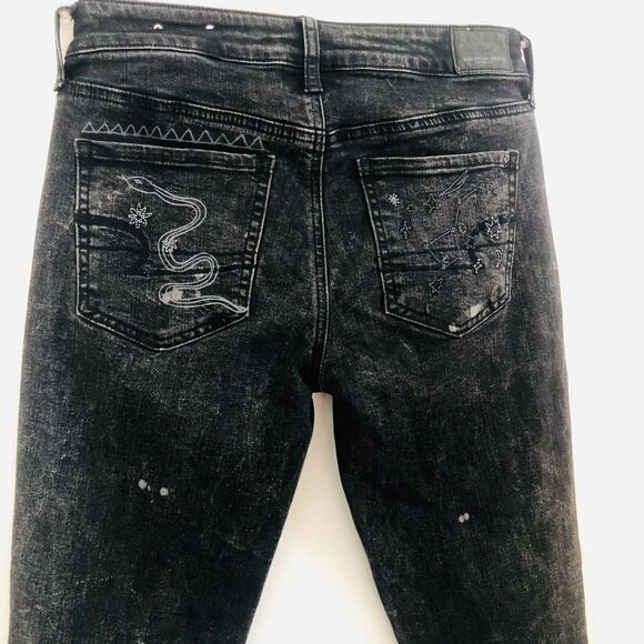 AEO American Eagle Washed Black Stencil Doodle Distressed Skinny Jeans Jegging 4 - Picture 6 of 11